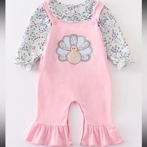 Pink floral appliqué romper